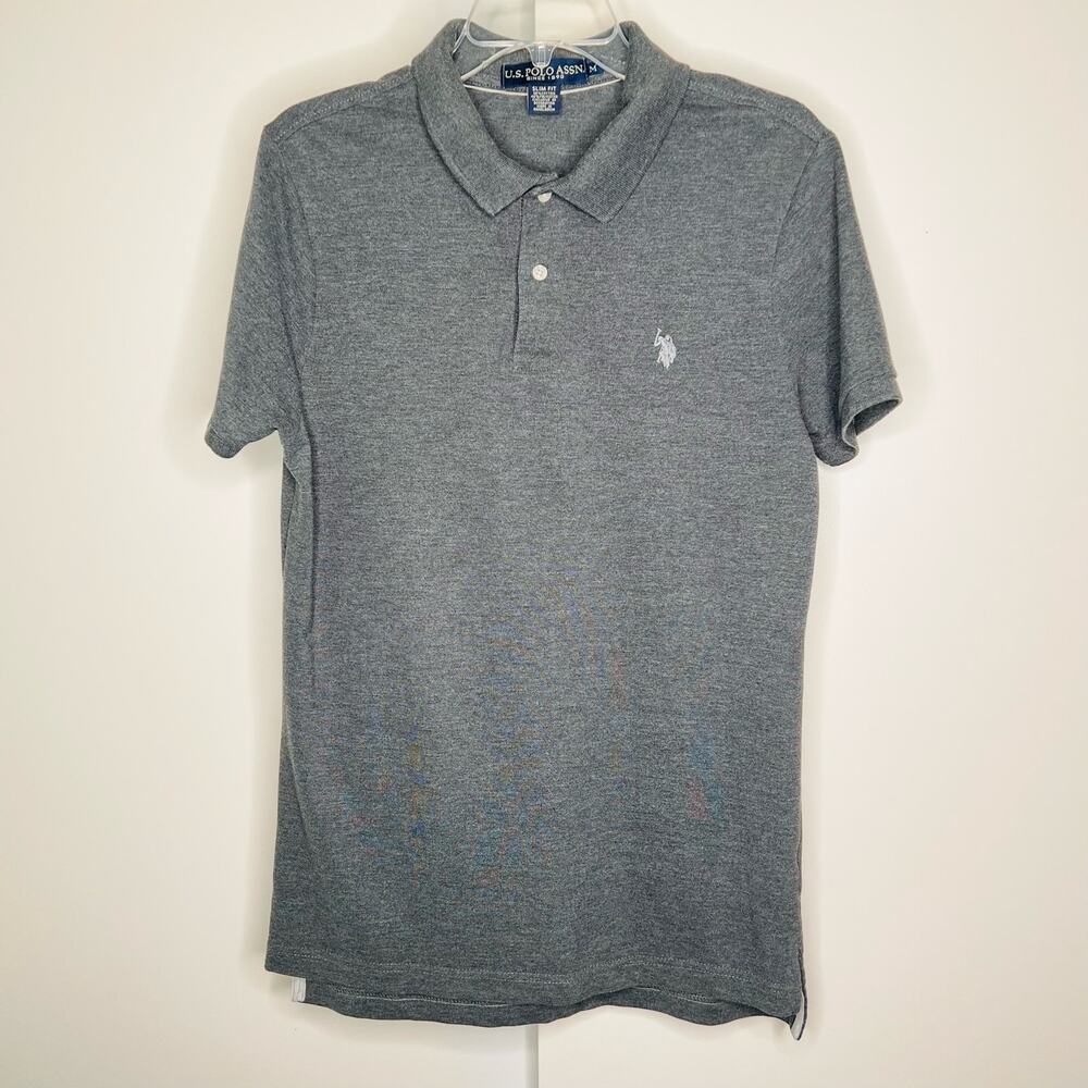 U.S. Polo Assn Men’s Gray Shirt - Size Medium Short Sleeve White Pony Preppy Y2K
